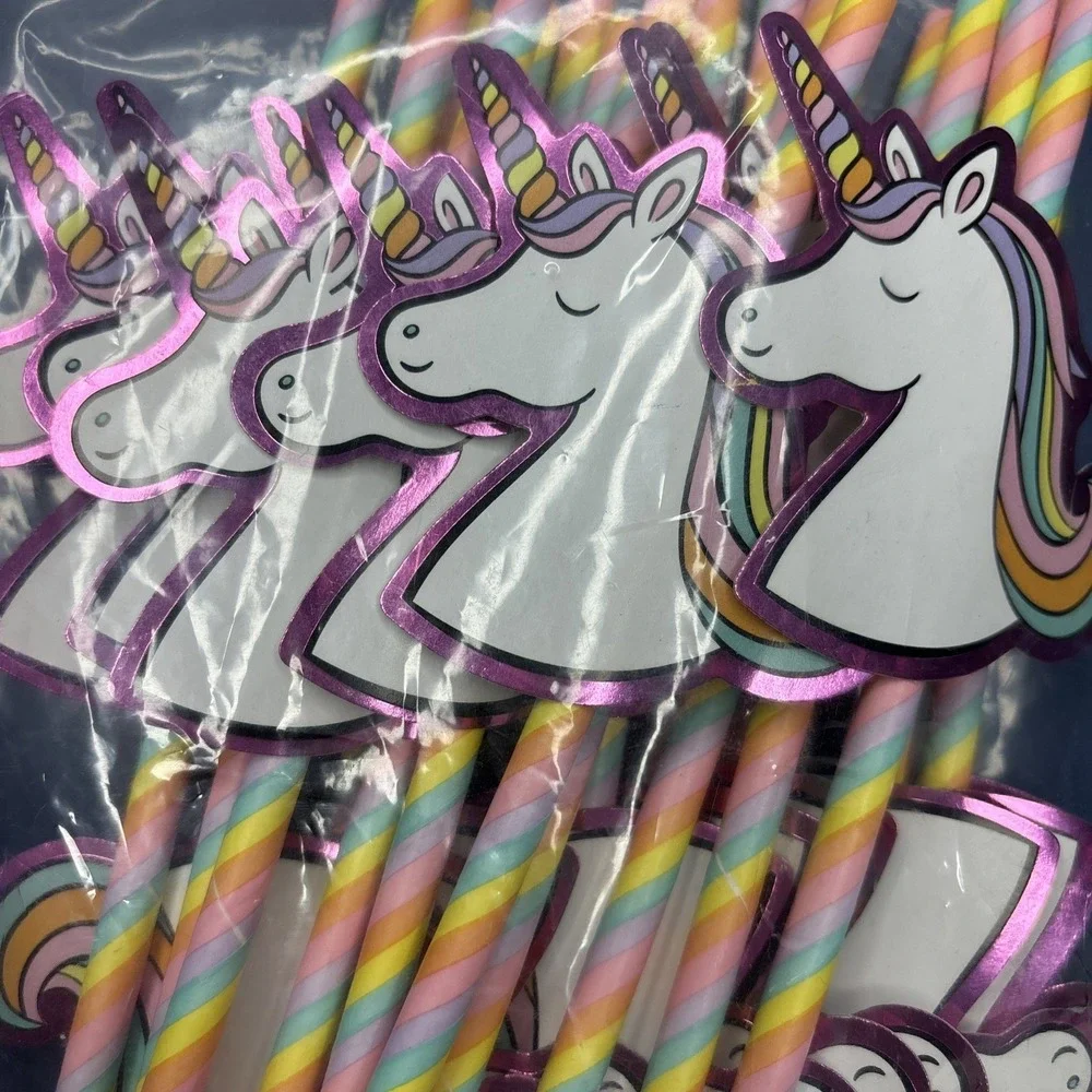 Unicorn‎ Paper Straws Made By Spritz 1 Package of 20 Rainbow Shiny Pink Party